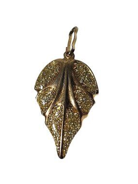 Gold Tone Glitter Leaf Pendant Fairycore Cottagecore Nature Jewelry DIY Craft